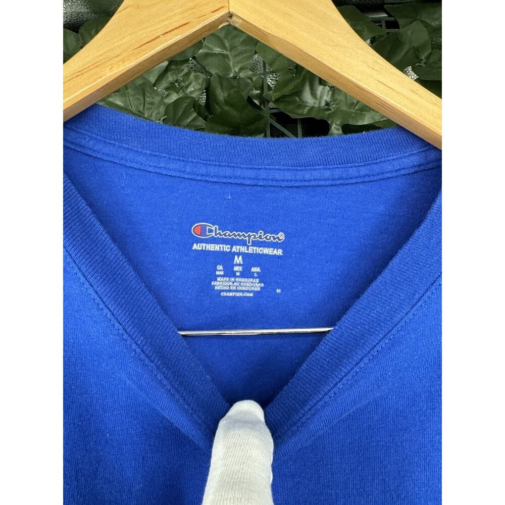 Champion Men’s Classic Vintage Script Logo T-Shirt Bozetto Blue. medium - Picture 2 of 5